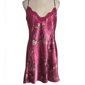 Delicates Deep Pink Satin Lace Trim Slip Dress Nightie